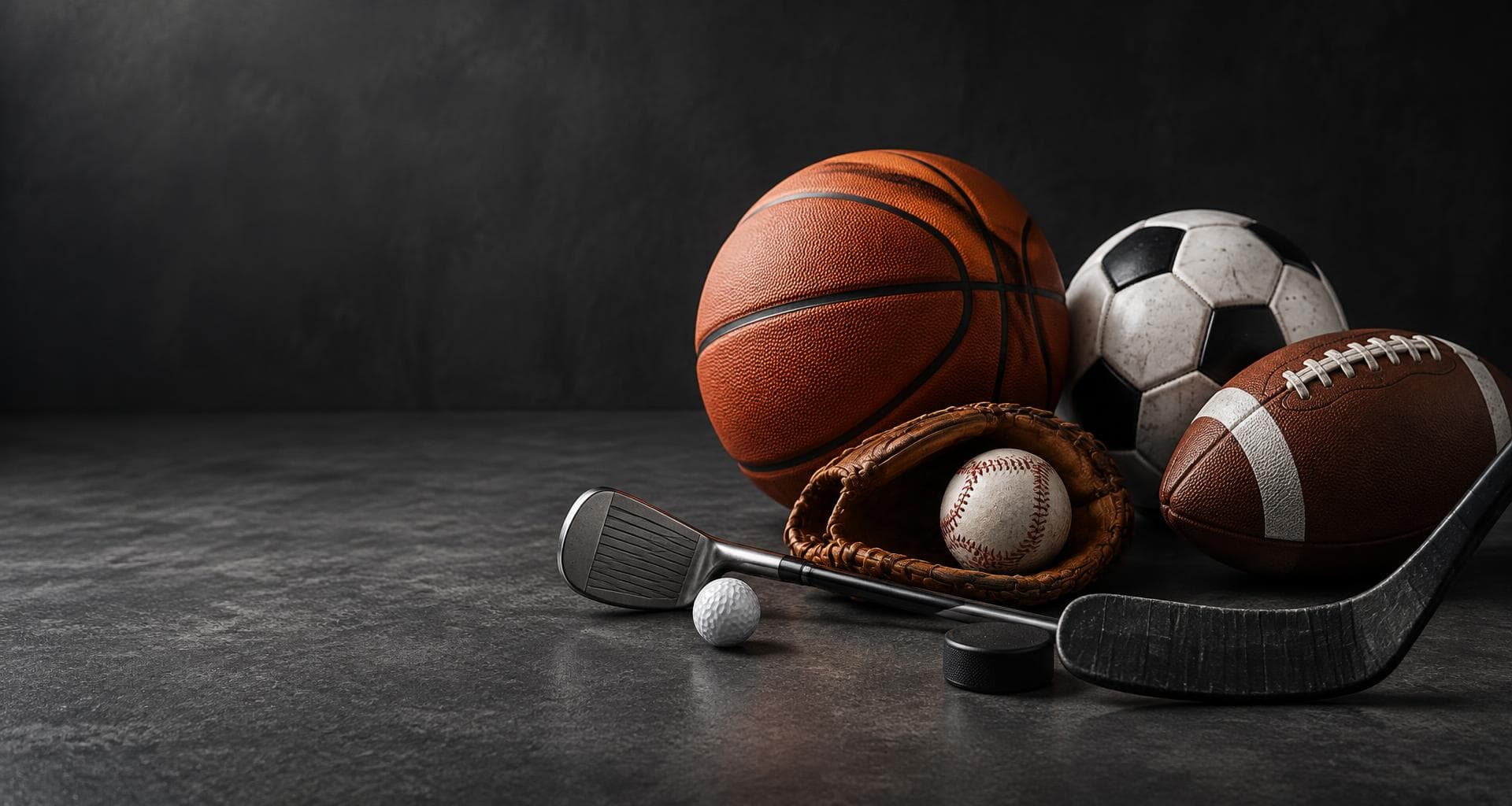 Equipment from football, basketball, baseball, golf, soccer and hockey